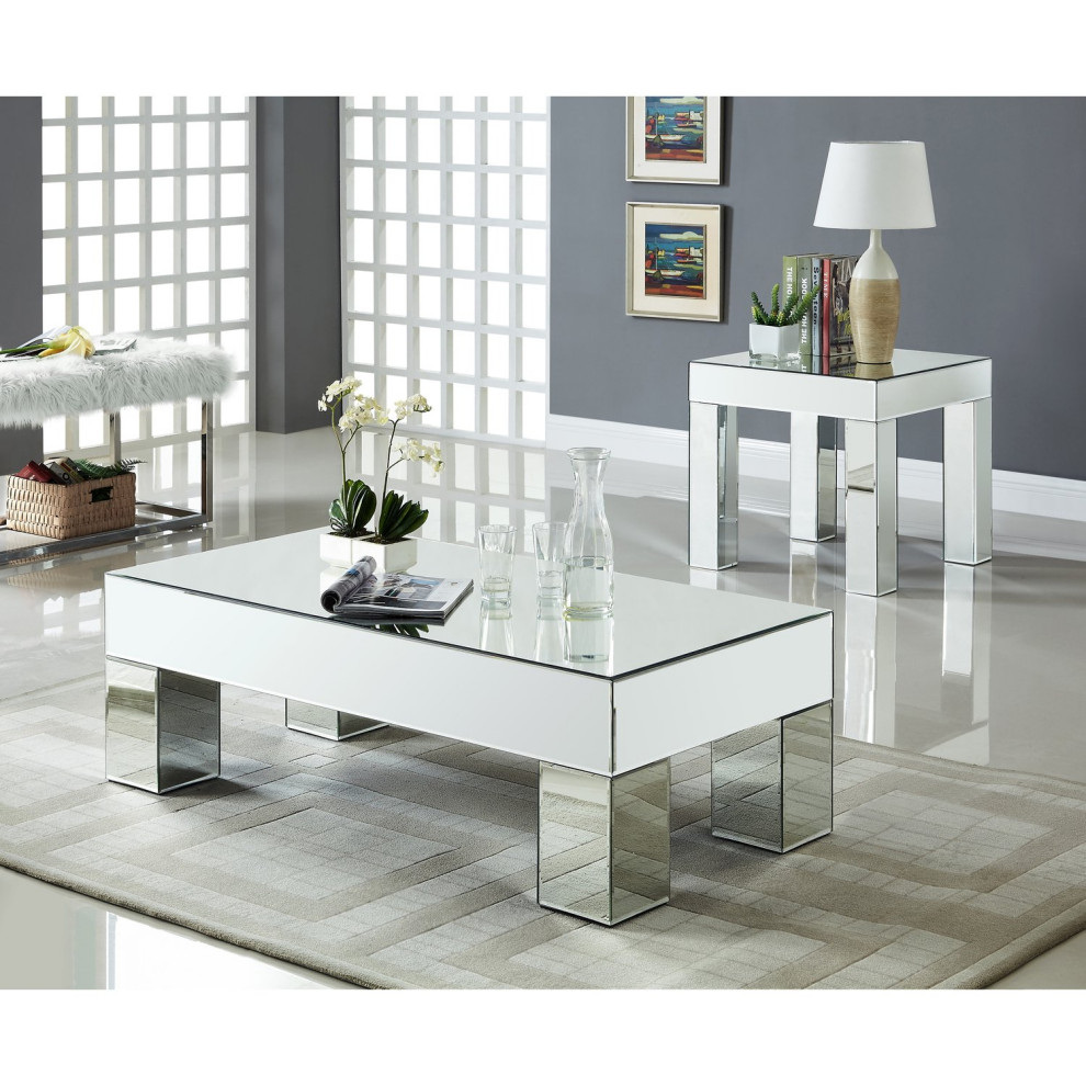 Contemporary Coffee Table  Square Block Legs and Large Top With Mirrored Panels   Contemporary   Coffee Tables   by Declusia  Houzz