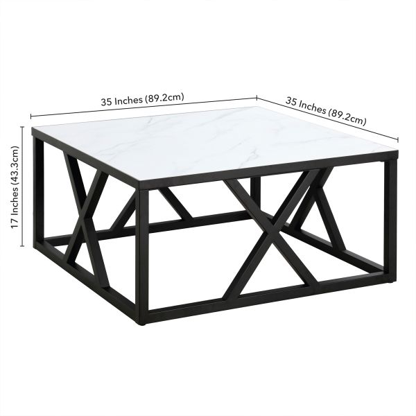 Jedrek 35'' Wide Square Coffee Table with Faux Marble Top in Blackened Bronze