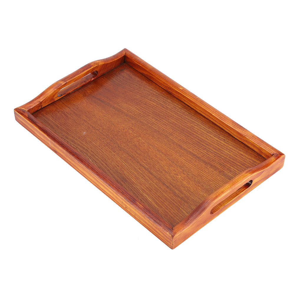 Delaman Wooden Serving Tray Large with Handles Homes and Gardens for Tea Water Drinks Breakfast Food  (Brown， Rectangle)