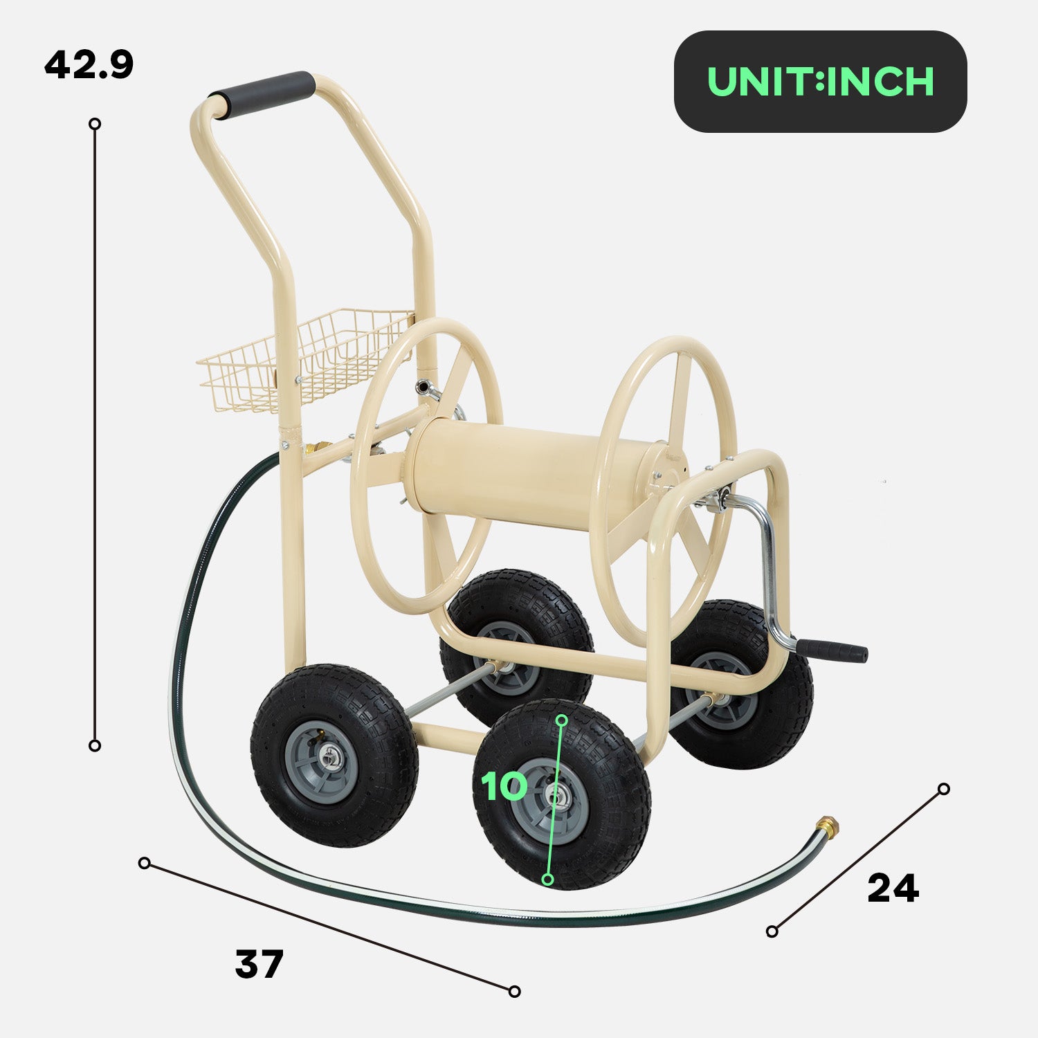 Furinno Heavy Duty Garden Water Hose Reel Cart， Tan