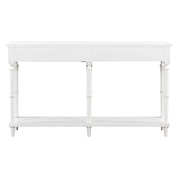 Antique White Wood Entryway Console Table with 4 Drawers and 1 Shelf