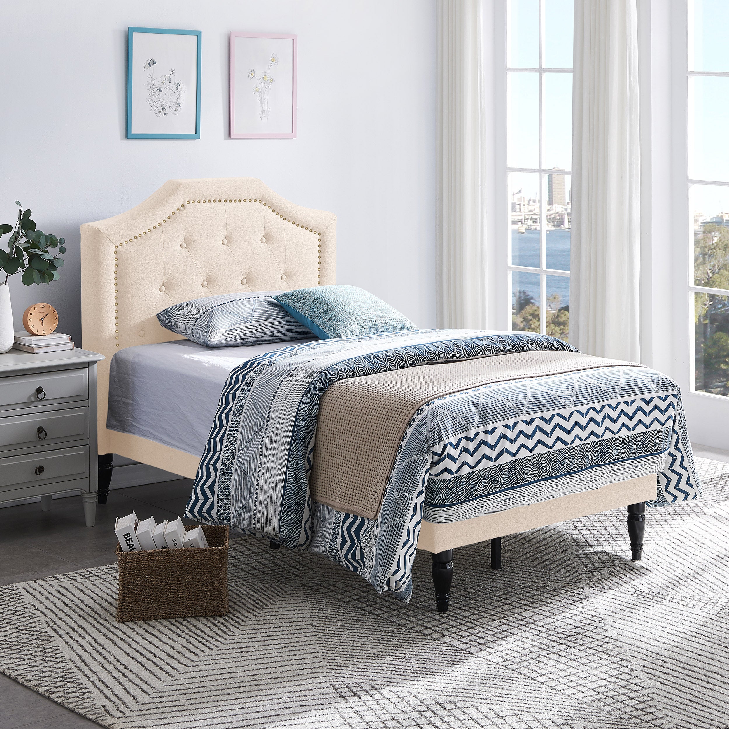 Renee Contemporary Upholstered Twin Bed Platform