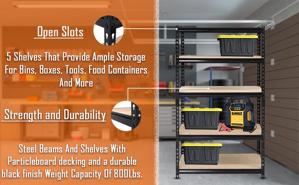 Juggernaut Storage 48W x 18 D x 72 H 5-Shelf Steel Shelving， 4000 lb Capacity Black