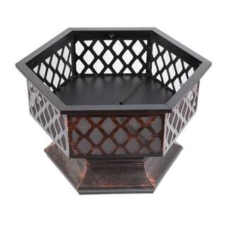 maocao hoom 24.5 in. x 25 in. Polygon Metal Wood-Burning Fire Pit Kit in Brown DJ-C-YL011F