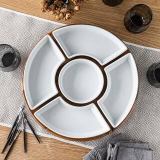 Over and Back 13.98 in. White Porcelain Round Serving Bowl Chip and Dip Lazy Susan (Number of pieces 6) 937103