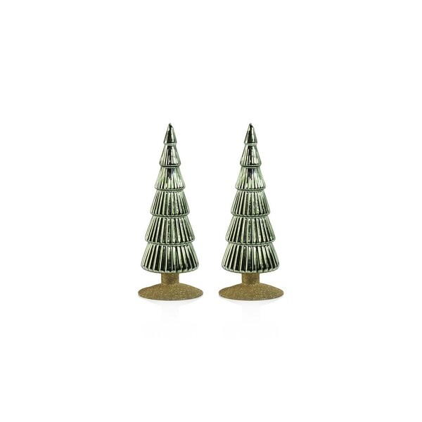 Dembe 9.5 Glass Tree on Gold Glitter Base，Set of 2