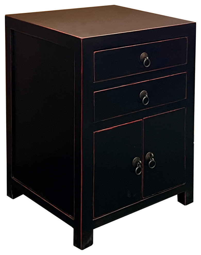 Chinese Oriental Distressed Black 2 Drawers End Table Nightstand Hcs7584   Asian   Side Tables And End Tables   by Golden Lotus Antiques  Houzz