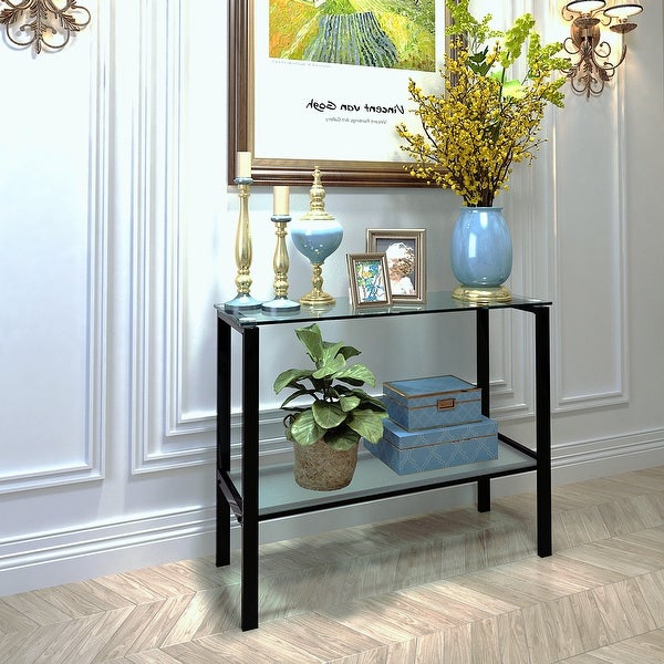 Modern Rectangular Glass Console Table With Two shelves