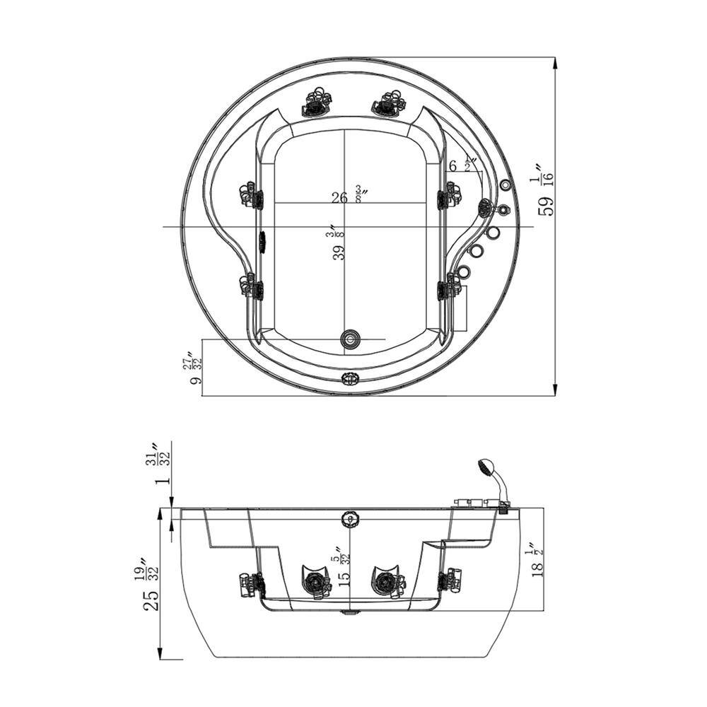 Empava 59 in. All-in-One Style Acrylic Right Drain Oval Alcove Whirlpool Bathtub in White with 6 Water Jets EMPV-59JT005