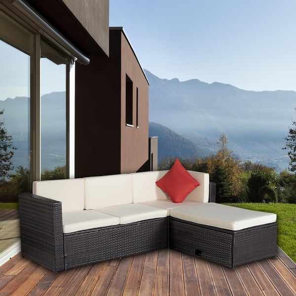 4-Piece Patio Set Rattan 2 Pillows Sectional Option Sofa Sets - Overstock - 35313170