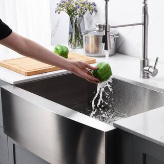 LUXIER Handmade Farmhouse Apron-Front Stainless Steel 30 in. Single Bowl Kitchen Sink AFS30-18Z