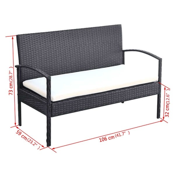 4 Piece Patio Lounge Set with Cushions Poly Rattan Black - Overstock - 36363730