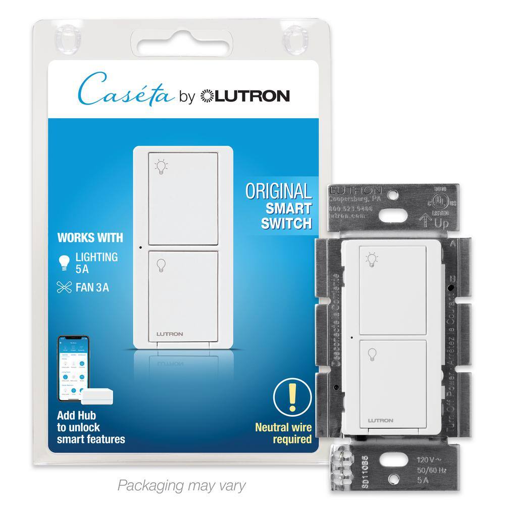 Lutron Caseta Smart Switch for All Bulb Types or Fans 5A Neutral Wire Required White (PD-6ANS-WH) PD-6ANS-WH