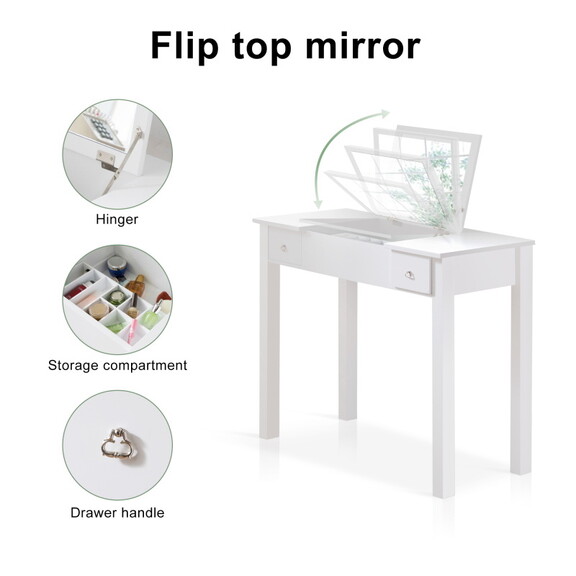 Accent White Vanity Table Set with Flip Top Mirror...