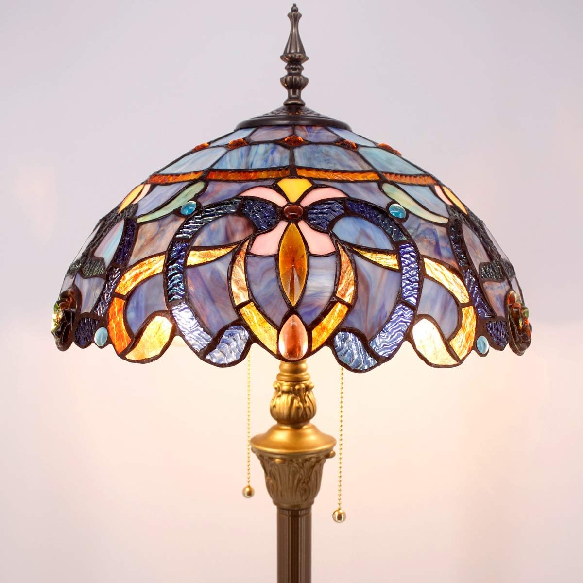 BBNBDMZ Tiffany Floor Lamp Blue Purple Cloudy Stained Glass Standing Reading Light 16X16X64 Inches Antique Pole Corner Lamp Decor Bedroom Living Room  Office S558 Series