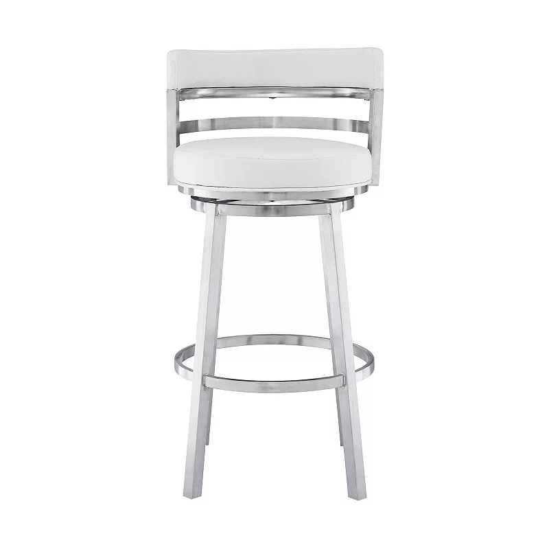 Leatherette Curved Back Counter Barstool with Swivel Mechanism， White