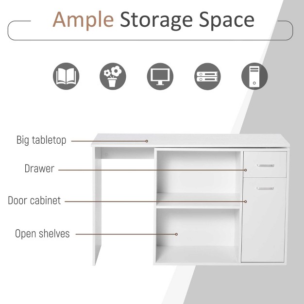 Homcom L shaped Computer Desk Workstation With Rotating Storage Shelves And Drawer