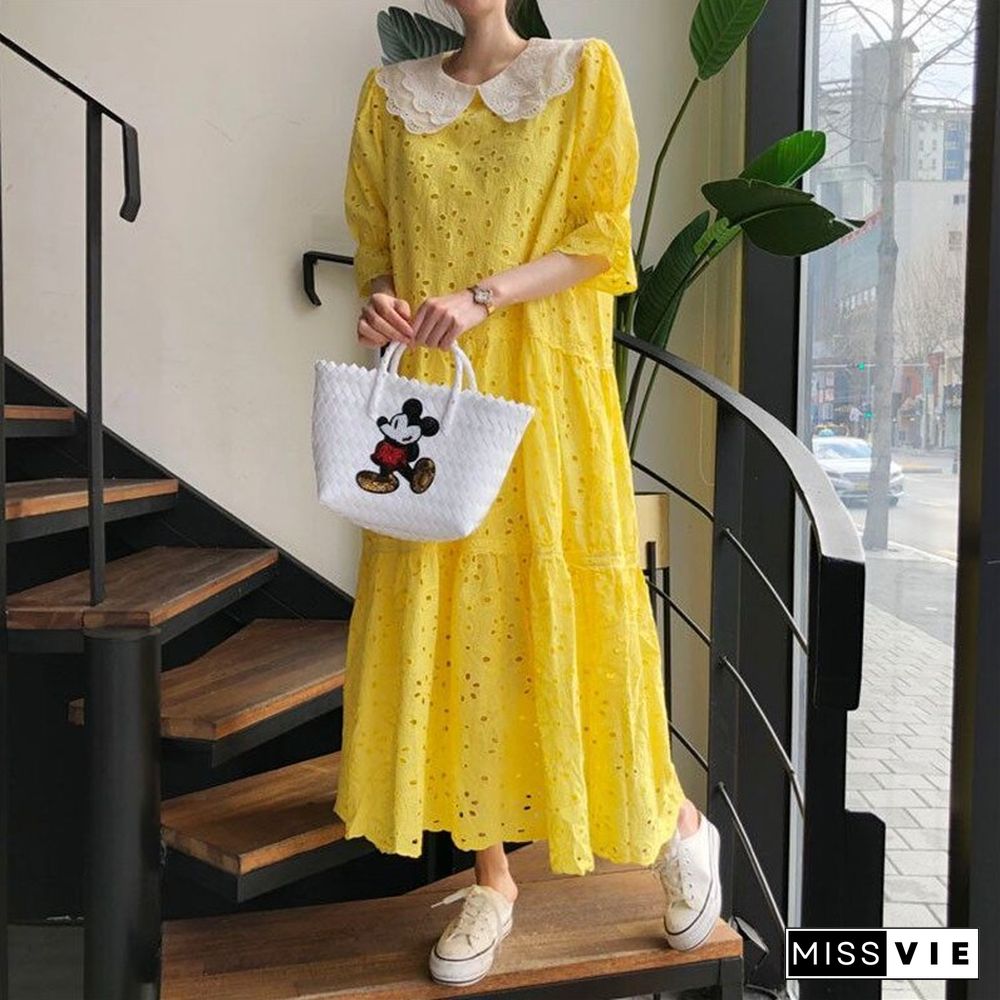 New Spring And Summer Empty Lace Loose Dress Women