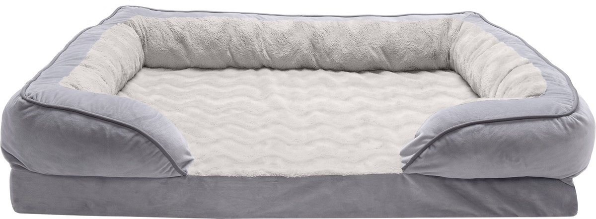 FurHaven Velvet Waves Perfect Comfort Orthopedic Sofa Cat and Dog Bed， Granite Gray， Jumbo