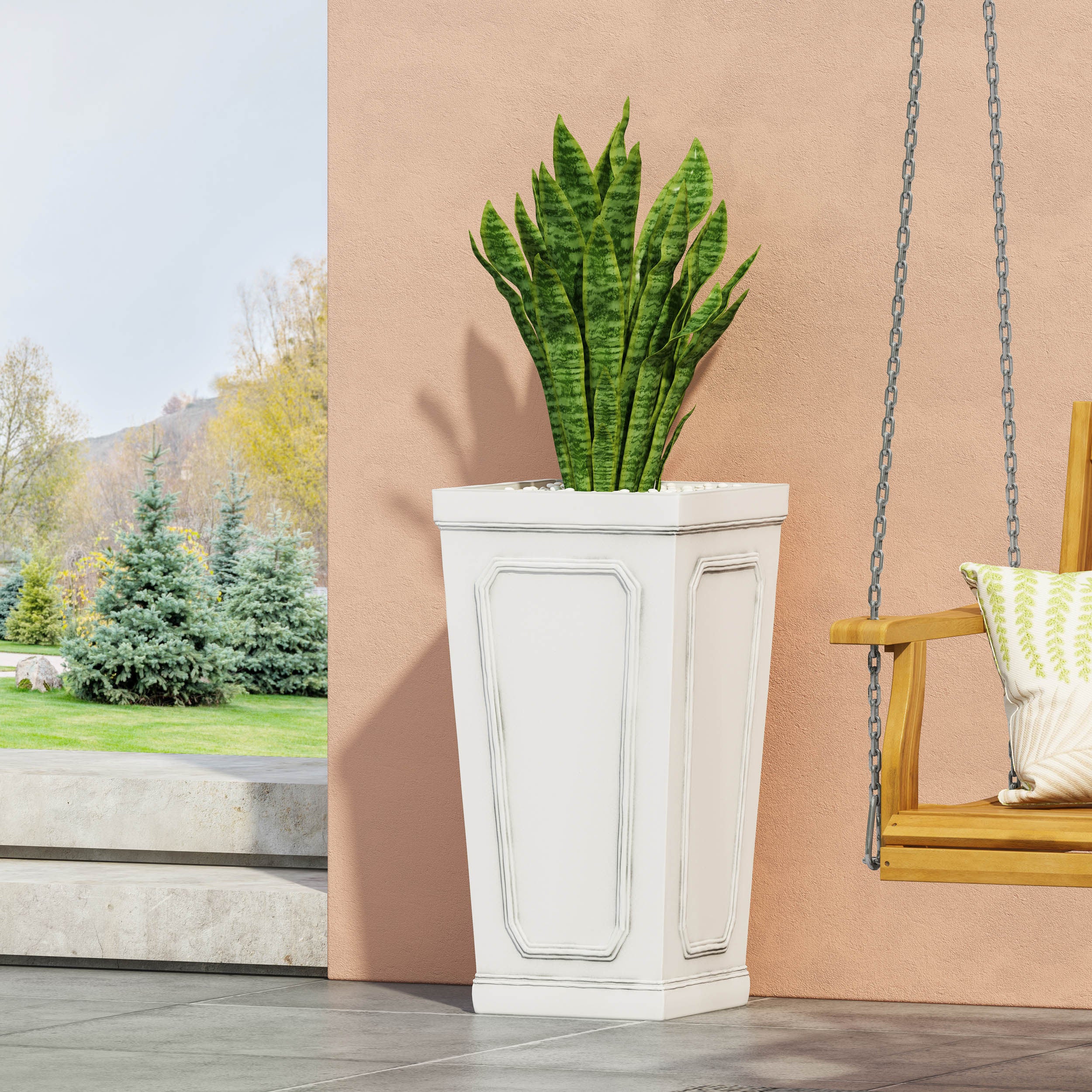 Greg Outdoor Cast Stone Tapered Planter