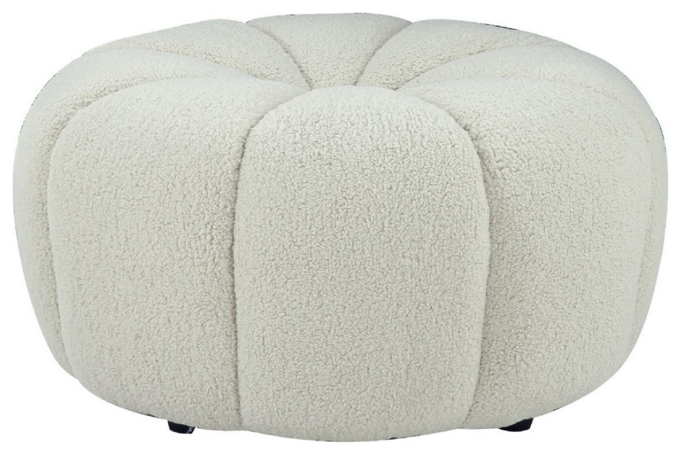 Benzara BM279683 Modern Ottoman  Soft Sherpa Fabric  Pumpkin Shape  White   Transitional   Footstools And Ottomans   by Uber Bazaar  Houzz