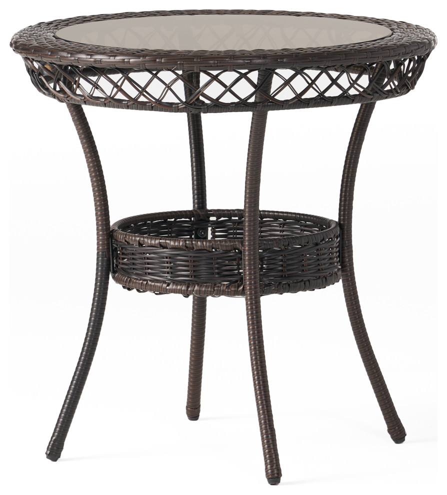 GDF Studio 3 Piece Brooklyn Outdoor Multibrown Wicker Bistro Set   Tropical   Outdoor Pub And Bistro Sets   by GDFStudio  Houzz