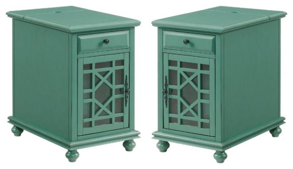 Home Square Elegant Chairside Table in Power Antique Teal Green   Set of 2   Eclectic   Side Tables And End Tables   by Homesquare  Houzz