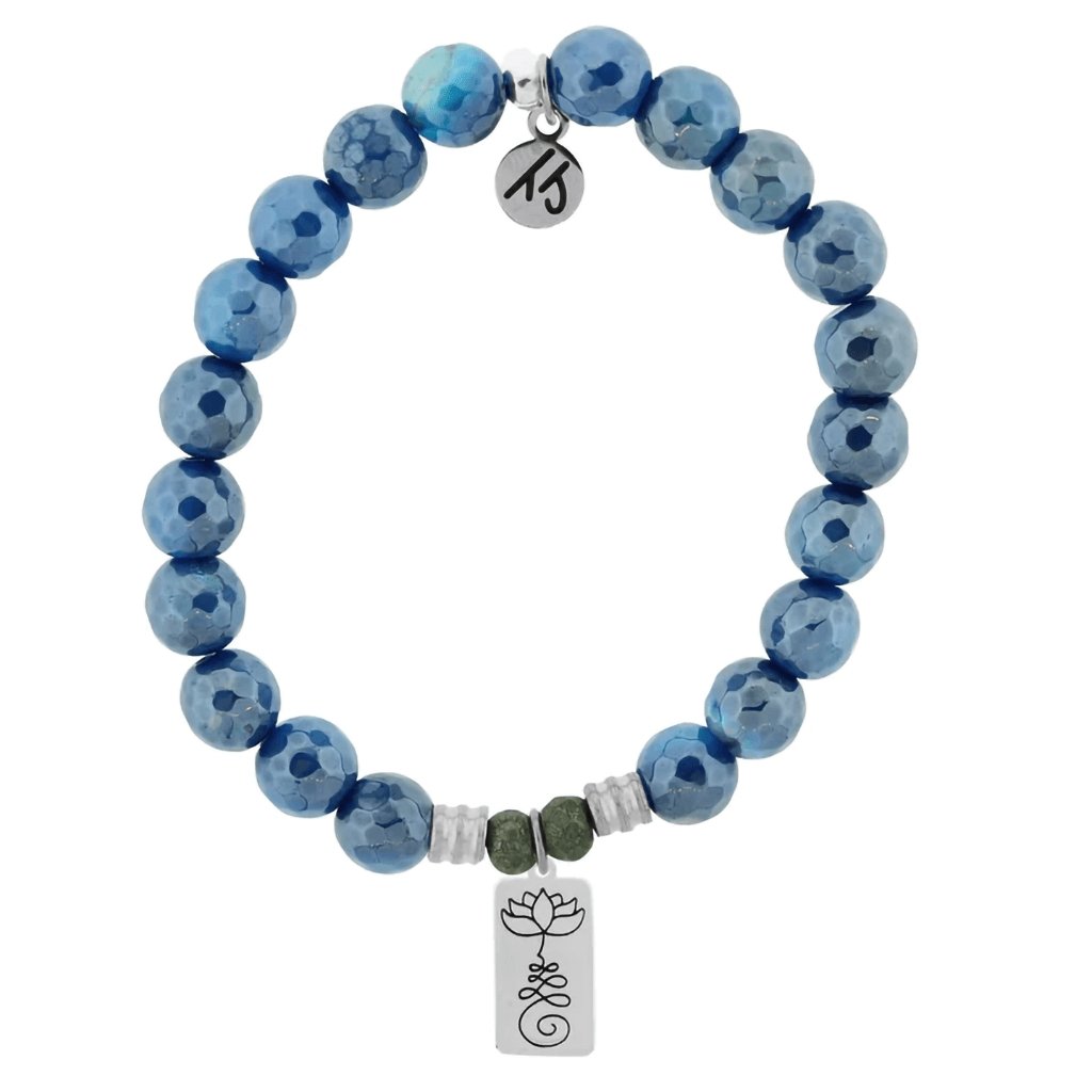 T. Jazelle  Blue Agate Stone Bracelet with New Beginnings Sterling Silver Charm