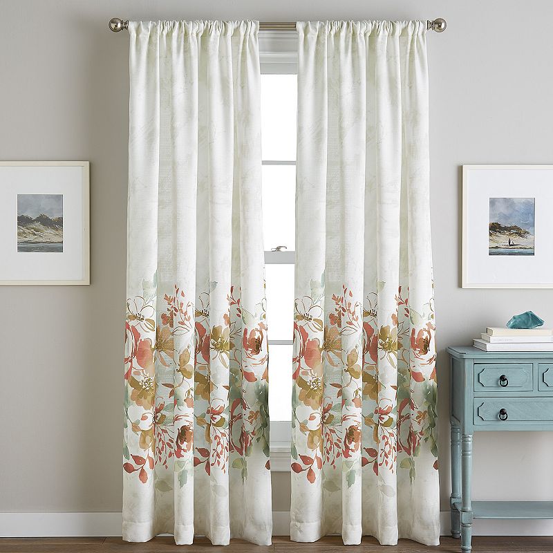 Watercolor 1-Panel Floral Window Curtain