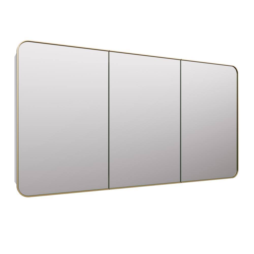 Glass Warehouse Calla 60 in. W x 32 in. H x 5 in. D Satin Brass Recessed Medicine Cabinet with Mirror SC3-SQ-60X32-SB