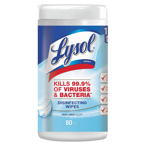 Reckitt Benckiser Lysol Disinfecting Wipes | 7 x 8， Crisp Linen， 80 Wipes