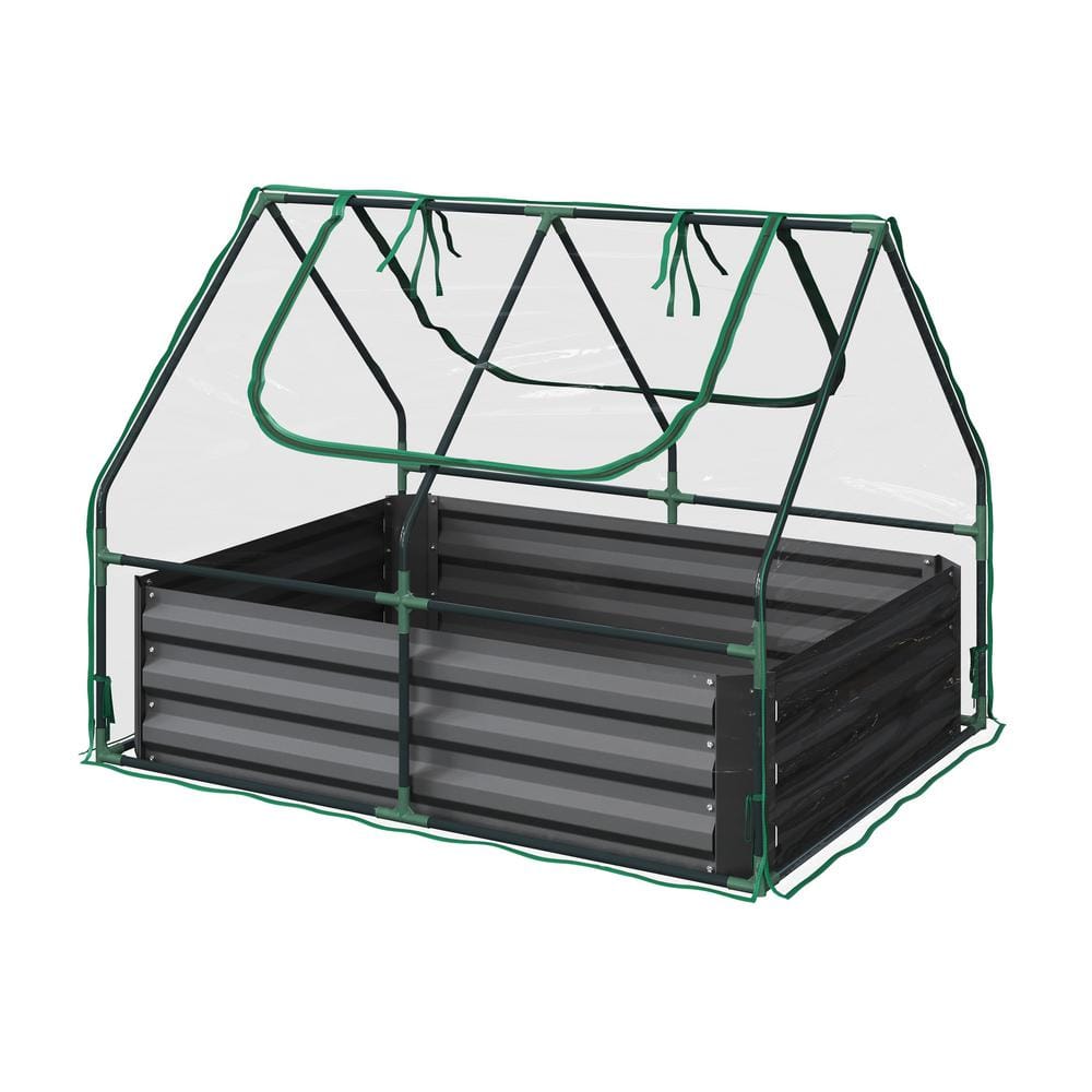 HOME-COMPLETE 4 ft. x 3 ft. Galvanized Steel Raised Garden Bed with Removable Greenhouse 50-LG1334