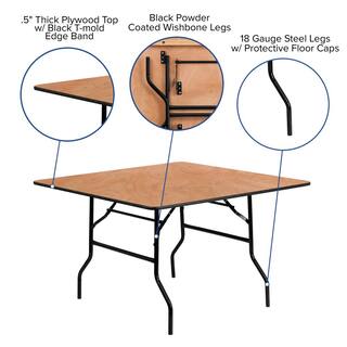 48 in. Natural Wood Tabletop Metal Frame Folding Table CGA-YT-8989-NA-HD