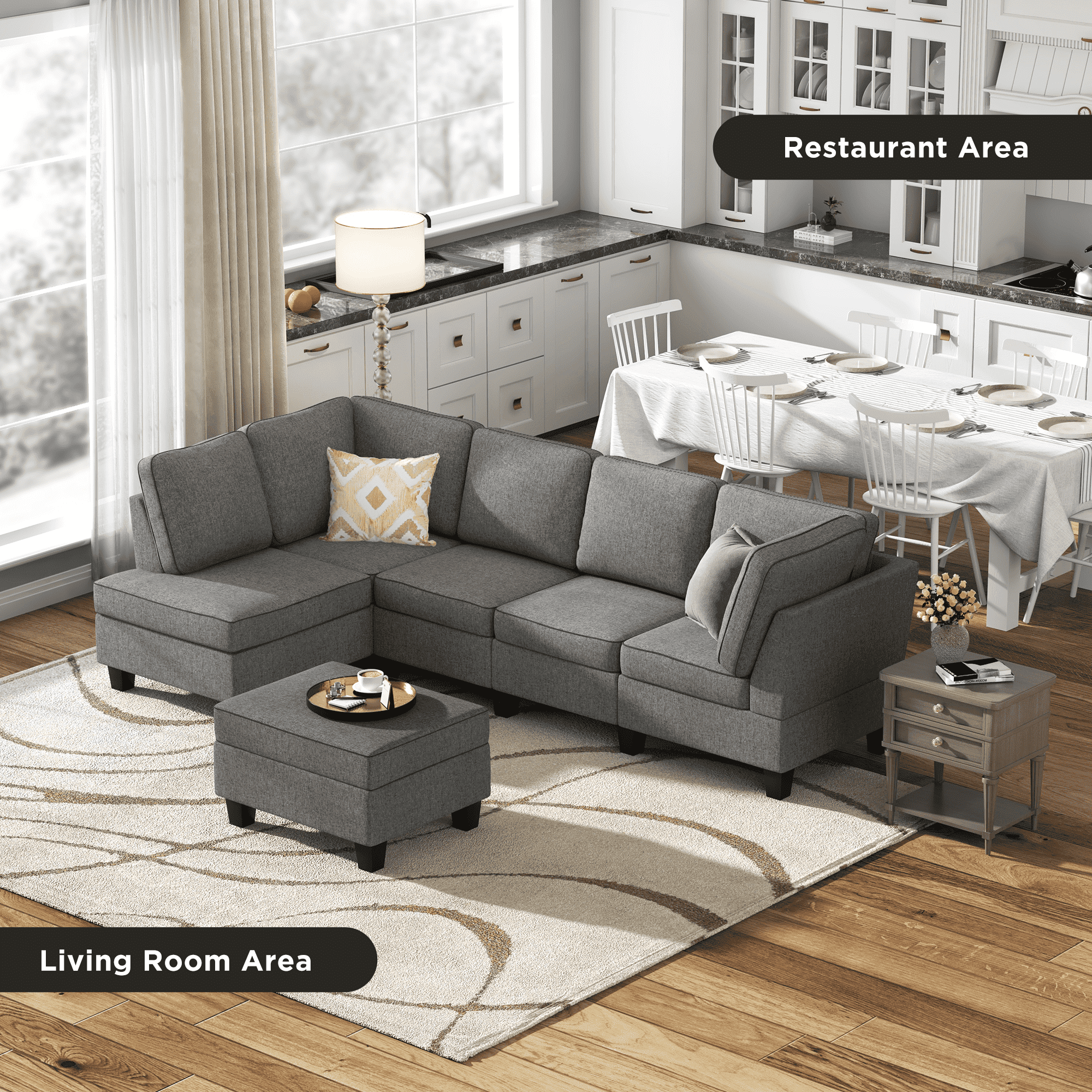 HONBAY L Shaped Sofa Sectional Couch Corner Sofa Couch with Adjustable Chaise for Living Room, Light Grey