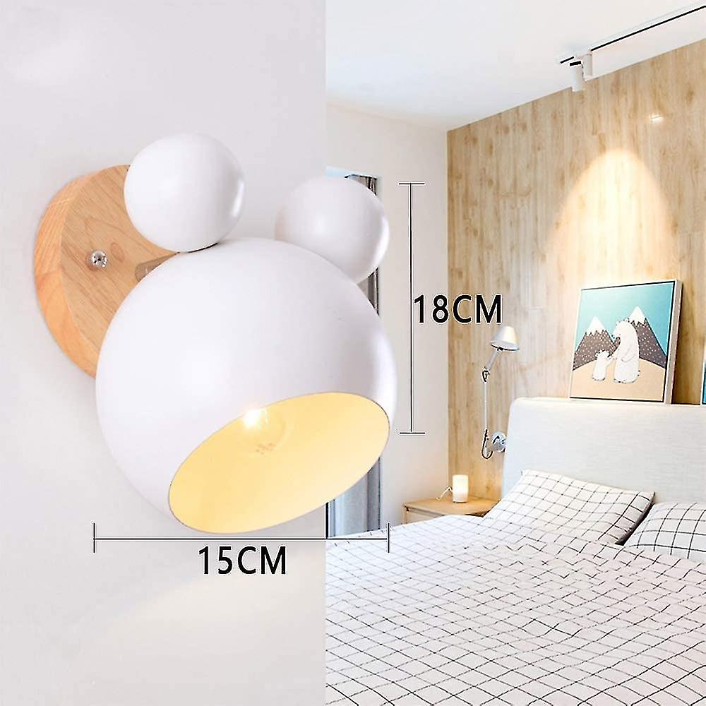 Creative Cartoon Wooden Wall Lamp Holder， Nordic Macaron E27 Led Bedside Lamp Holder， Kids Reading Lamp For Hallway， Living Room， Attic (white)