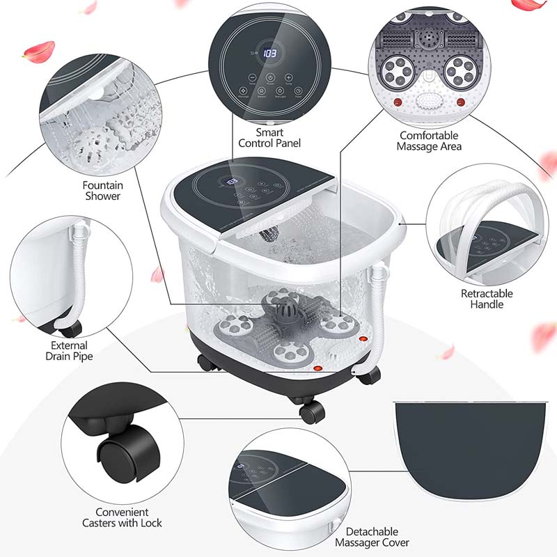 Foot Spa Bath Massager Pedicure Spa Tub with Heat, 2 Rollers, 4 Shiatsu Massagers, Temperature Control, Timer, 3-Angle Shower