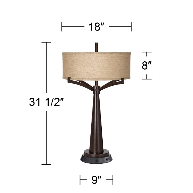 Tall Bronze Metal With Dimmable Usb And Power Outlet Burlap Drum Shade For Living Room House