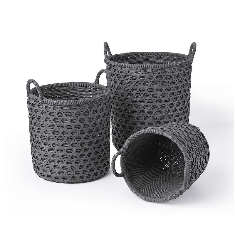 Saddle River Rattan and Bamboo Diamond-Weave Basket 3-piece Set