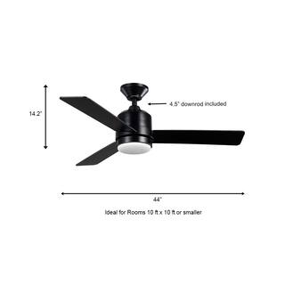 Hampton Bay Castlegate 44 in. Indoor Integrated LED Matte Black Ceiling Fan with 3 Reversible Blades Light Kit and Remote Control 52192