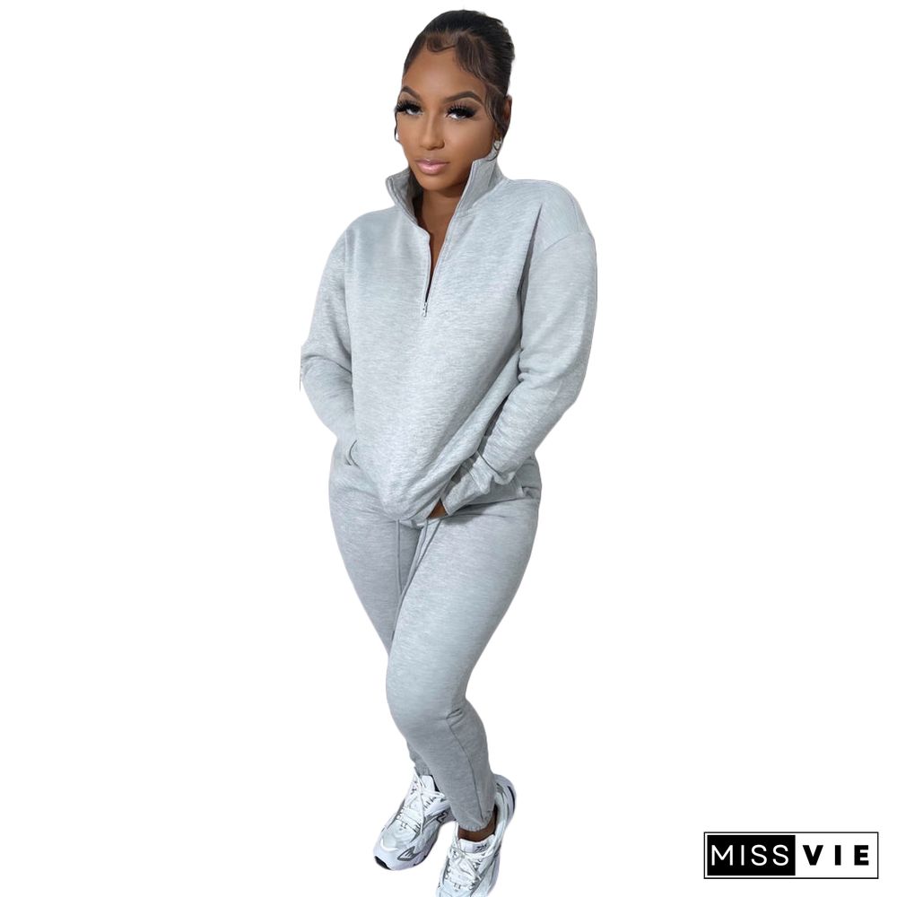 Casual Zipper Stand Collar Sweatshirt Pants Suits