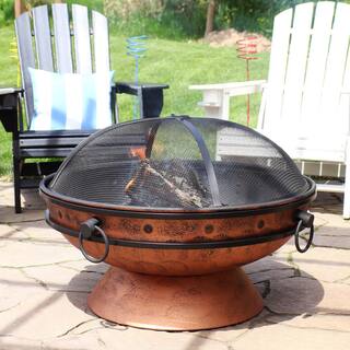 Sunnydaze Decor 30 in. Copper Royal Cauldron Fire Pit with Handles and Spark Screen NB-FFP30-Copper