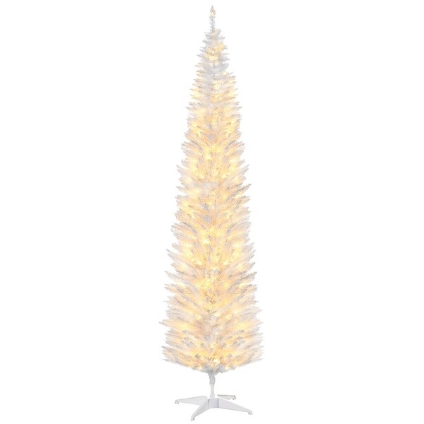 HOMCOM 8' Tall PreLit Slim Noble Fir Artificial Christmas Tree with 300 Warm White LED Lights and 618 Tips