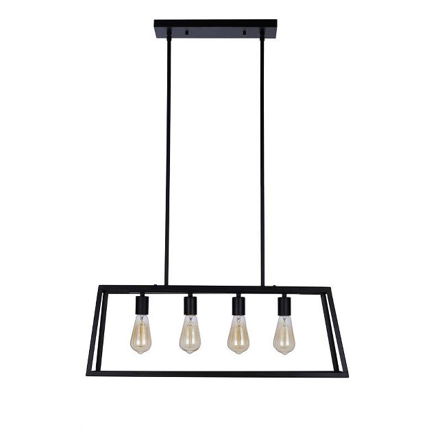 Industrial 4 light Rectangular Island Chandelier includes Led Light Bulb Matte Black Cresswell Lighting