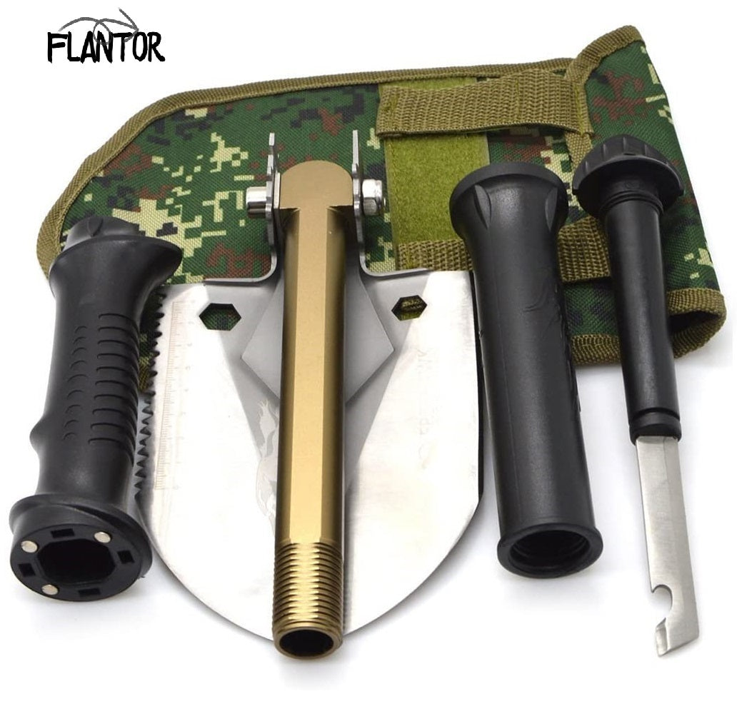 Flantor Camping Shovel Folding Shovel - Heavy Duty Steel Multitool for Outdoor Hiking