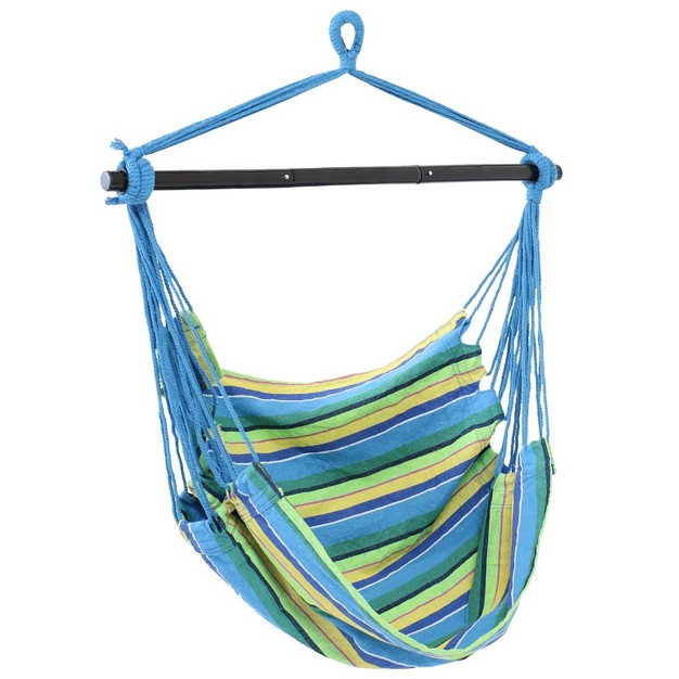 Sunnydaze Hanging Rope Hammock Chair Swing With Collapsible Bar For Backyard And Patio 265 Lb Weight Capacity Ocean Breeze