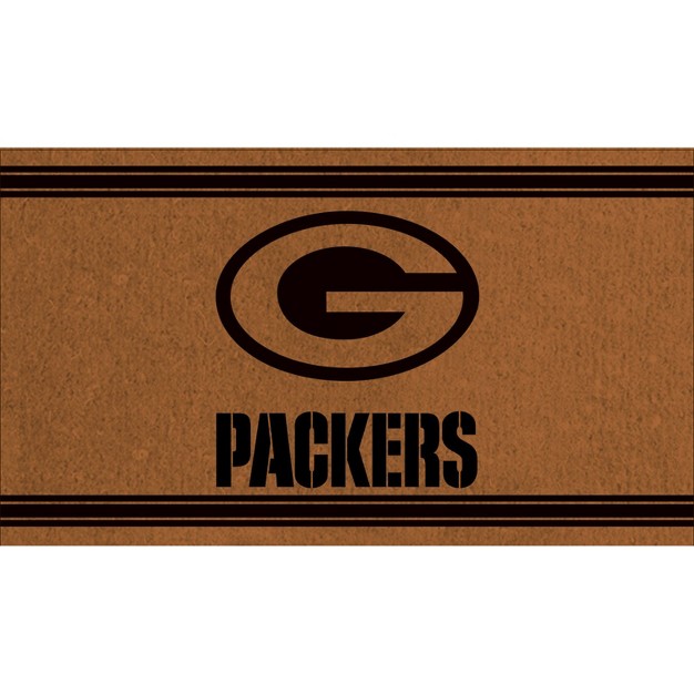 Evergreen Green Bay Packers Logo Turf Mat Brown 28 X 16 Inches Indoor Outdoor Doormat