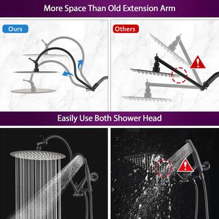 YASINU 2-Spray 10 in. Dual Shower Head Wall Mount Fixed and Handheld Shower Head 1.5 GPM in Matte Black (Valve Not Included) YNPAUL00437MB