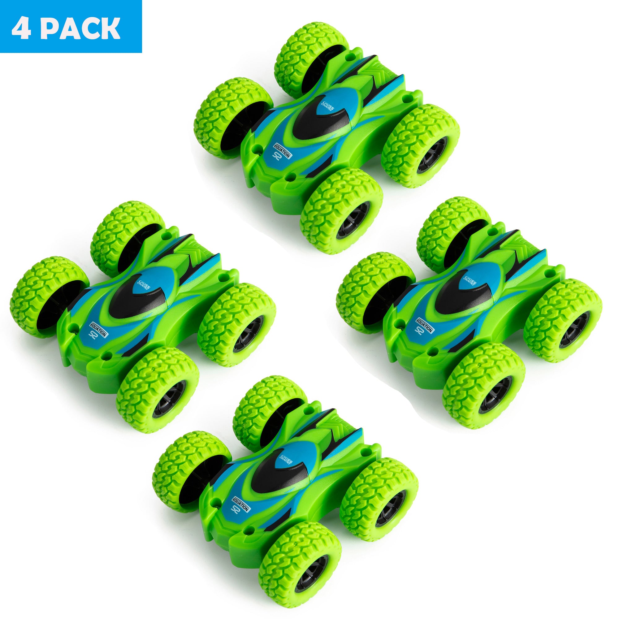 4 Set Push and Go Friction Powered Toy Cars Vehicles， Double-sided Stunt Flip Inertia Car， Powered Pull Back Toys Car for Boys，360 Rotation Power Friction Cars for Toddler Toys 1-3