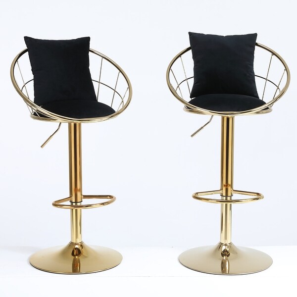 Set of 2 Adjustable Height Velvet Bar Chair Bar Stools