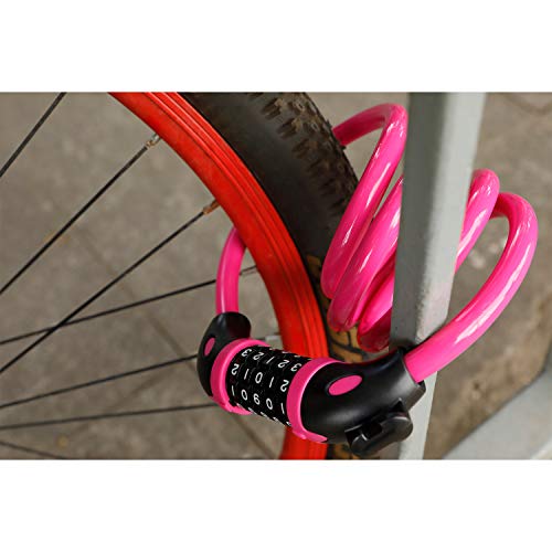 Bike Lock Bicycle Lock Chain ?5-Digit Combination Lock Core Steel Wire Bike Lock SecurityandPortable Bicycle Locks，4 Feet x 1/2 inch (Pink)